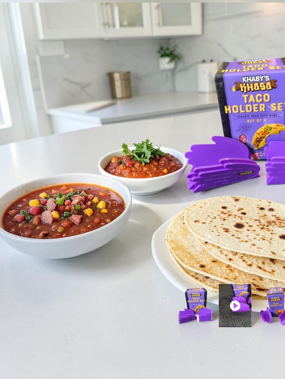 NWT NIB Khaby's Khaso Purple Novelty Hand Shaped Taco Holder Set 4